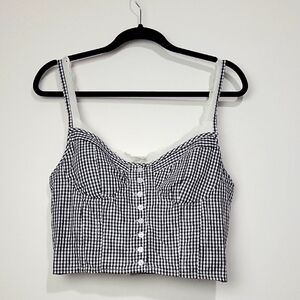 SIM & SAM WOMEN'S GINGHAM PLAID CORSET BUTTON DOWN CROP TOP SIZE LARGE NWT